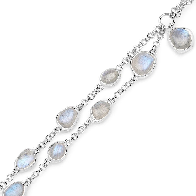 7.68 Carat Genuine Labradorite .925 Sterling Silver Bracelet