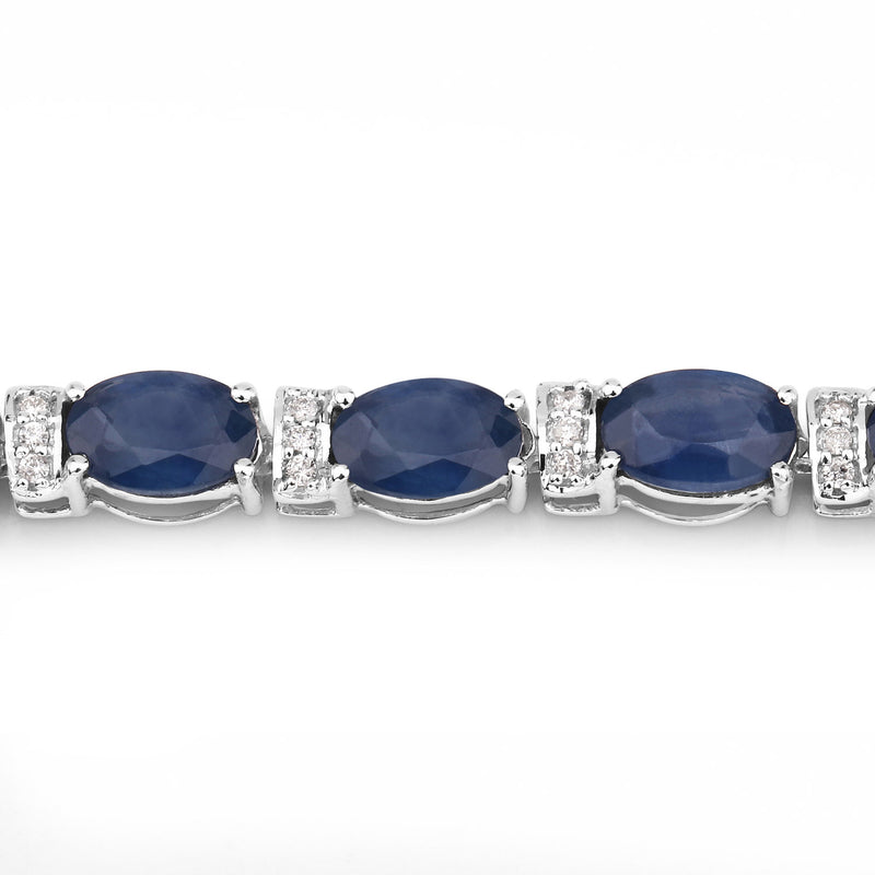 12.36 Carat Genuine Blue Sapphire and White Diamond 14K White Gold Bracelet