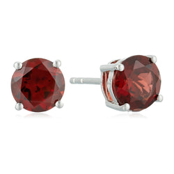 925 Sterling Silver Women  Stud Earring Red Garnet Round