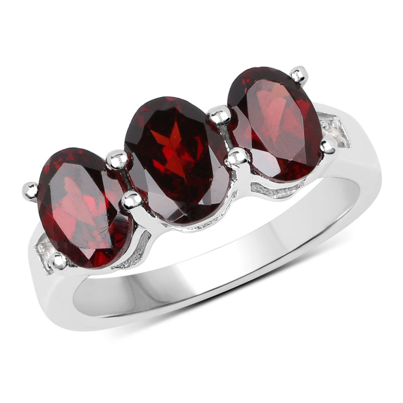 3.56 Carat Genuine  Garnet and White Topaz .925 Sterling Silver Ring