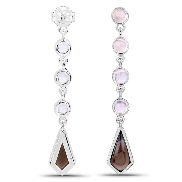 7.22 Carat Genuine Rose Quartz And Smoky Quartz .925 Sterling Silver Earrings