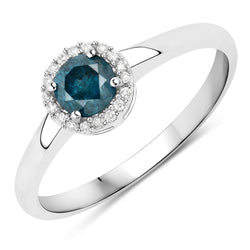0.42 Carat Genuine Blue Diamond and White Diamond 14K White Gold Ring