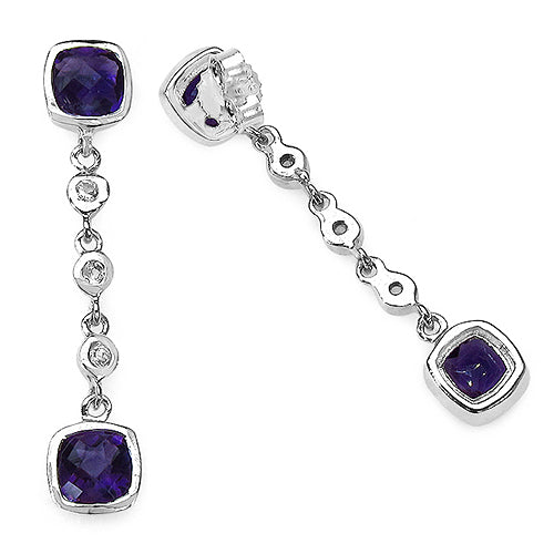 3.84 Carat Genuine Amethyst & White Topaz .925 Sterling Silver Earrings