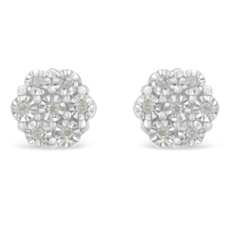 .925 Sterling Silver 1/10 Cttw Round-Cut Diamond Miracle-Set Floral Cluster Button Stud Earrings (I-J Color, I2-I3 Clarity)