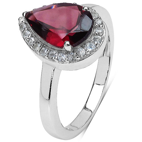 2.24 Carat Genuine Rhodolite & White Topaz .925 Sterling Silver Ring