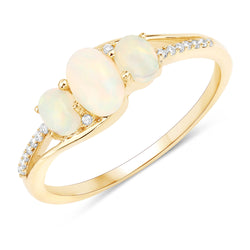 0.56 Carat Genuine Ethiopian Opal and White Diamond 14K Yellow Gold Ring