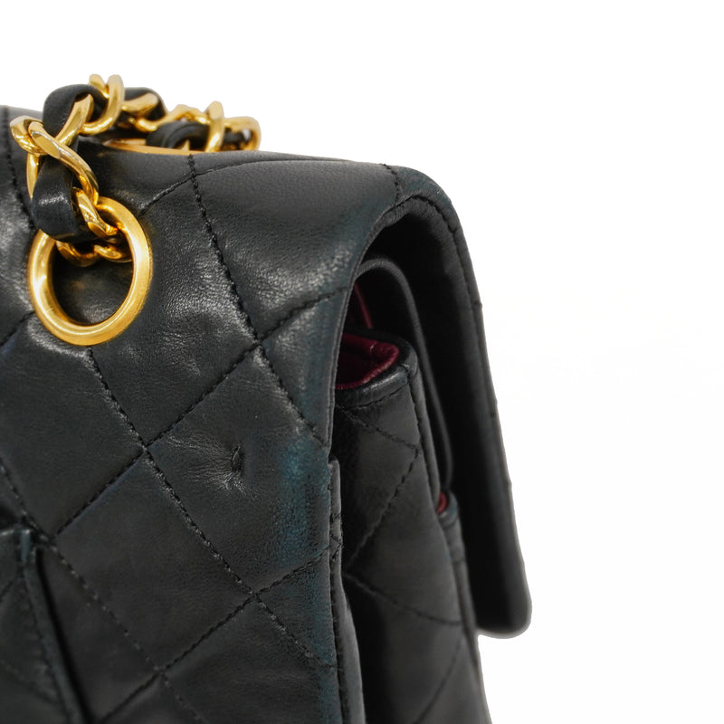 Auth Chanel Matelasse W Flap W Chain Womens Leather Shoulder Bag Black