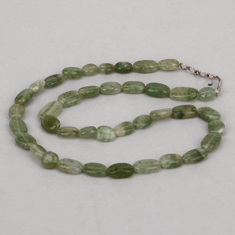 Green Jade Beaded Necklace, Natural Green Jade Beads Necklace for Women in Sterling Silver, Beaded Raw Gemstone Necklace