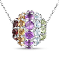 3.95 Carat Genuine Multi Stone .925 Sterling Silver Pendant