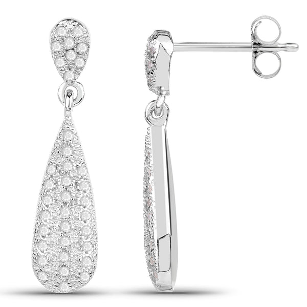 0.77 Carat Genuine White Diamond .925 Sterling Silver Earrings