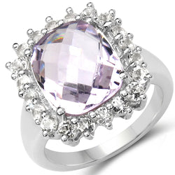 5.55 Carat Genuine Pink Amethyst and White Topaz .925 Sterling Silver Ring