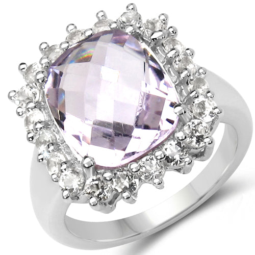 5.55 Carat Genuine Pink Amethyst and White Topaz .925 Sterling Silver Ring