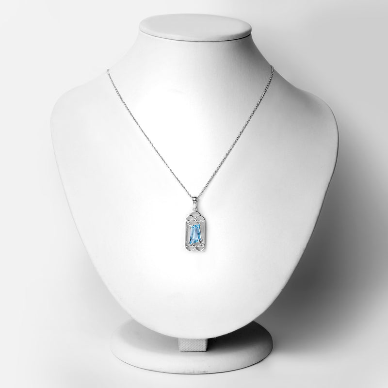 4.57 Carat Genuine Swiss Blue Topaz & White Topaz .925 Sterling Silver Pendant