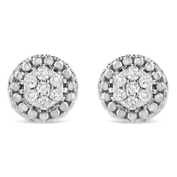 .925 Sterling Silver 1/3 Cttw 7 Stone Pave Set Diamond Beaded Stud Earrings (I-J Color, I2-I3 Clarity)