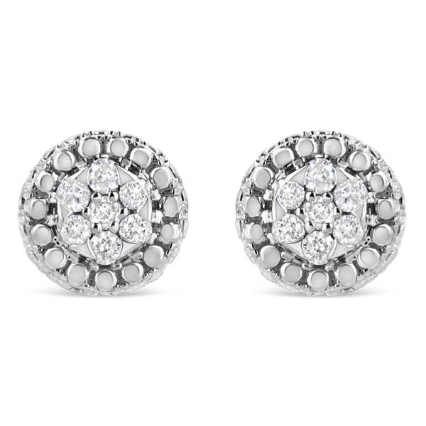 .925 Sterling Silver 1/3 Cttw 7 Stone Pave Set Diamond Beaded Stud Earrings (I-J Color, I2-I3 Clarity)