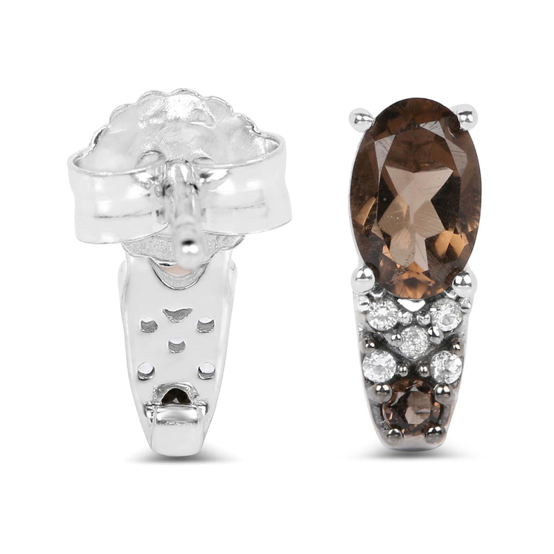 0.98 Carat Genuine Smoky Quartz and White Topaz .925 Sterling Silver Earrings