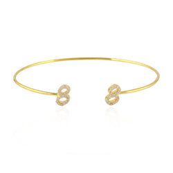 0.26ct Real Diamond Pave Solid 18k Yellow Gold Numeric Sleek Cuff Bracelet Women