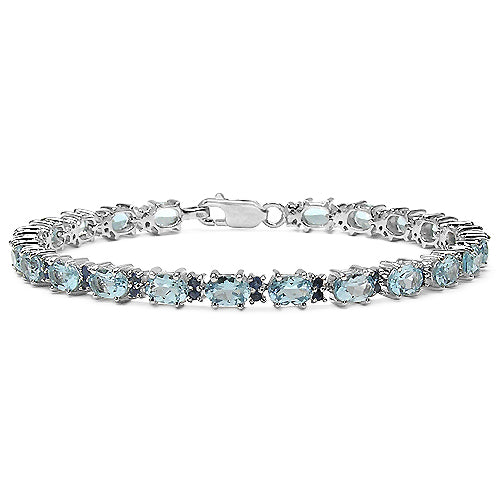 13.20 Carat Genuine Blue Topaz & Blue Sapphire .925 Sterling Silver Bracelet