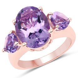 14K Rose Gold Plated 6.30 Carat Genuine Amethyst .925 Sterling Silver Ring