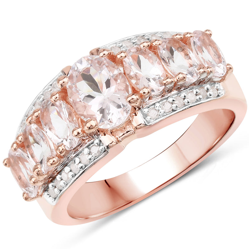 2.14 Carat Genuine Morganite and White Topaz .925 Sterling Silver Ring