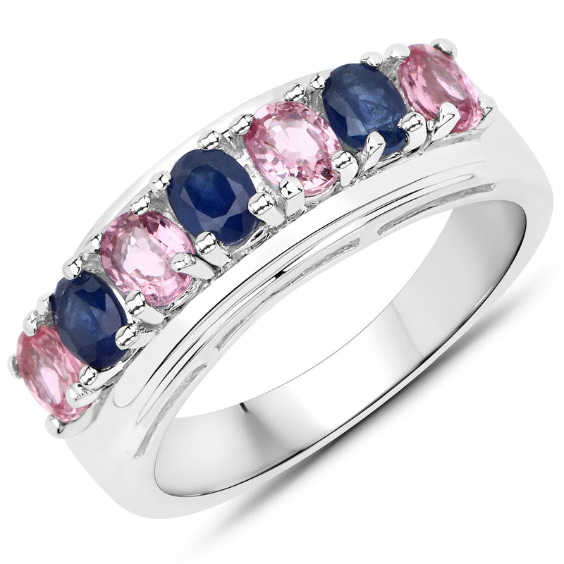 1.40 Carat Genuine Pink Sapphire and Blue Sapphire .925 Sterling Silver Ring