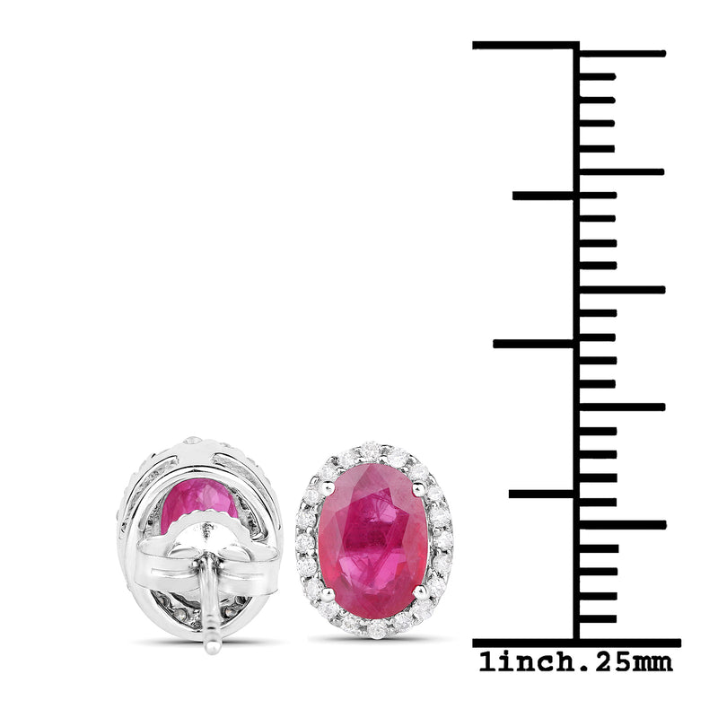 2.06 Carat Genuine Ruby and White Diamond 14K White Gold Earrings