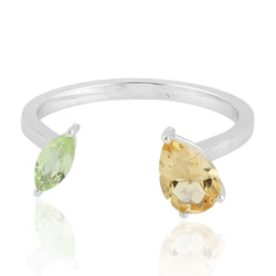 Peridot Gemstone 925 Sterling Silver Citrine Between The Finger Ring