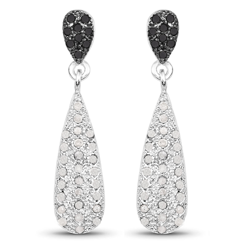 0.77 Carat Genuine White Diamond and Black Diamond .925 Sterling Silver Earrings