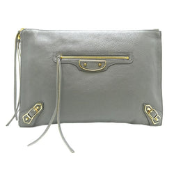 Balenciaga Metal Edge Womens Clutch Bag 390186 Goatskin Gray