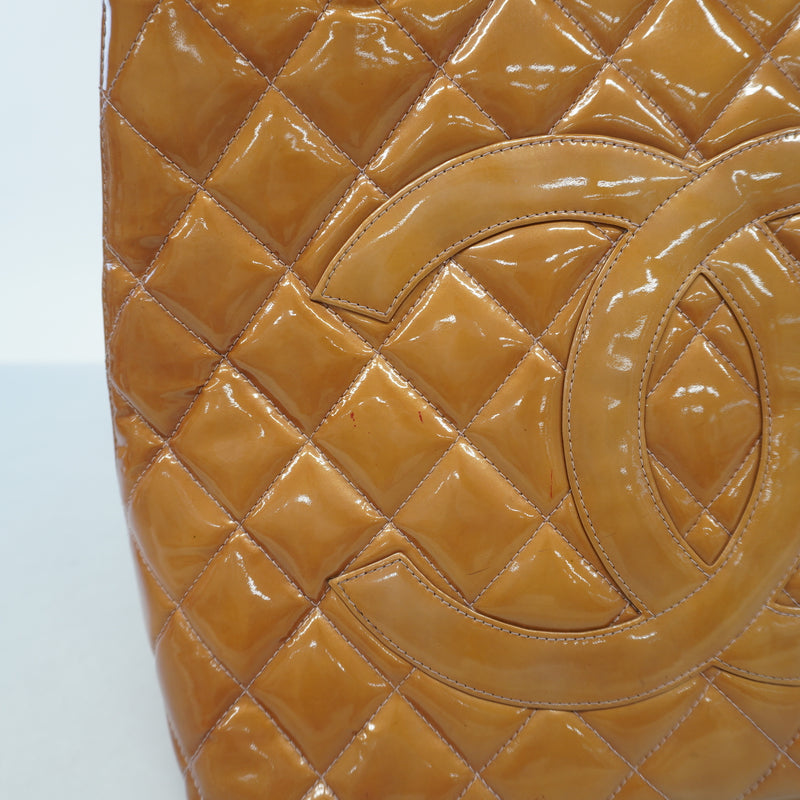 Auth Chanel Reprint Tote Womens Patent Leather HandbagTote Bag Purple