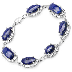 27.08 Carat Genuine Lapis and White Topaz .925 Sterling Silver Bracelet