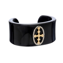 14k Solid Gold Pave Diamond Religious Cross Bakelite Cuff Bracelet Jewelry Gift