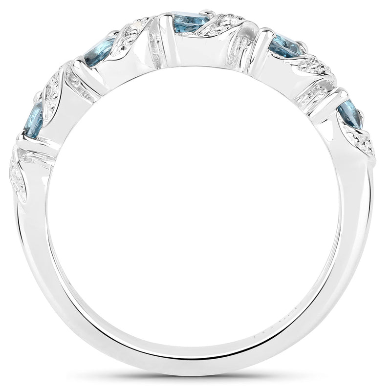 0.74 Carat Genuine London Blue Topaz and White Topaz .925 Sterling Silver Ring