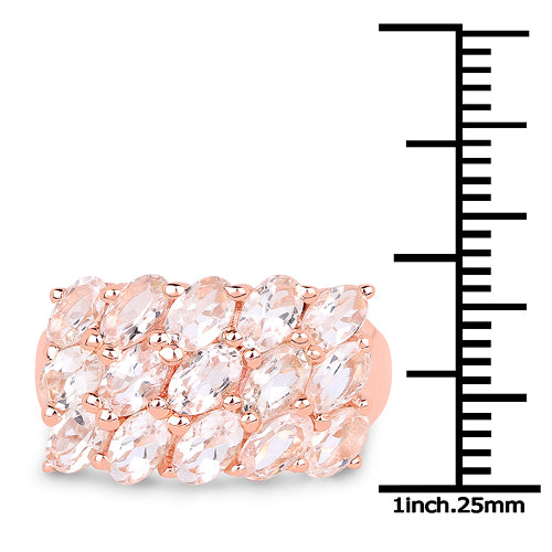 14K Rose Gold Plated 3.30 Carat Genuine Morganite .925 Sterling Silver Ring