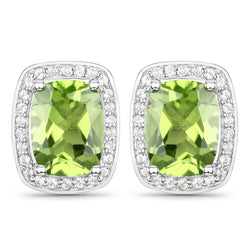 3.01 Carat Genuine Peridot and White Topaz .925 Sterling Silver Earrings