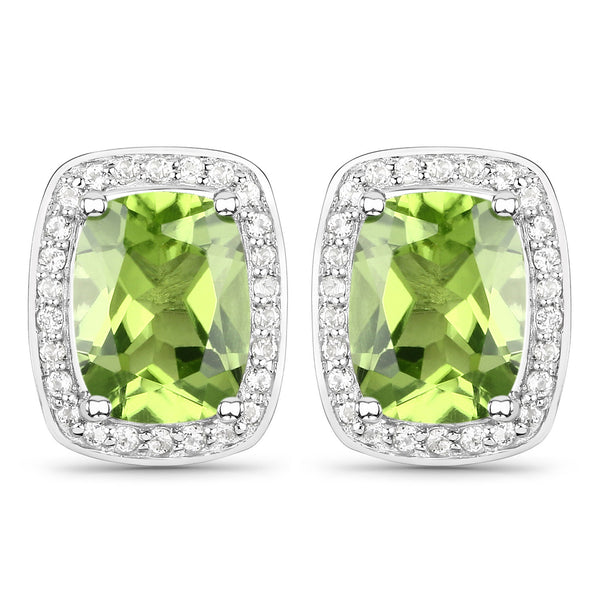 3.01 Carat Genuine Peridot and White Topaz .925 Sterling Silver Earrings