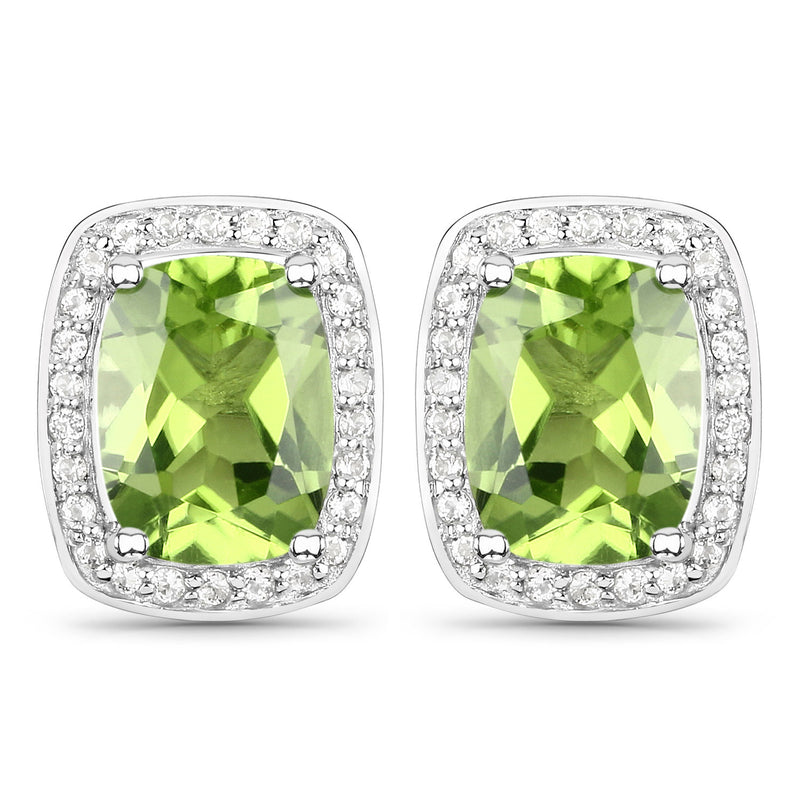 3.01 Carat Genuine Peridot and White Topaz .925 Sterling Silver Earrings