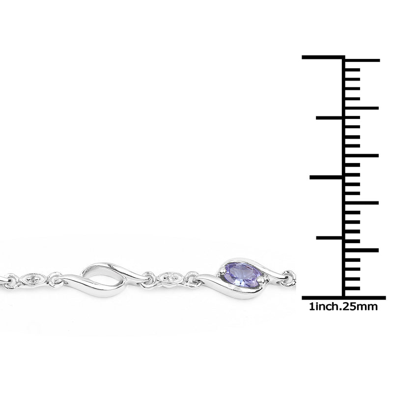 1.30 Carat Genuine Tanzanite and White Topaz .925 Sterling Silver Bracelet