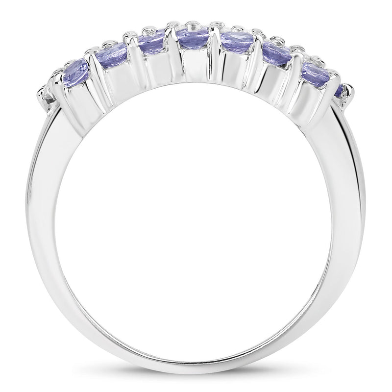 1.62 Carat Genuine Tanzanite and White Topaz .925 Sterling Silver Ring