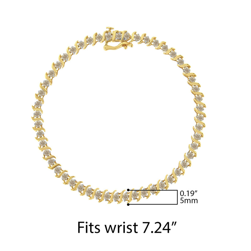10K Yellow Gold 2.0 Cttw Diamond 7" S-Link Bracelet (J-K Color, I2-I3 Clarity)