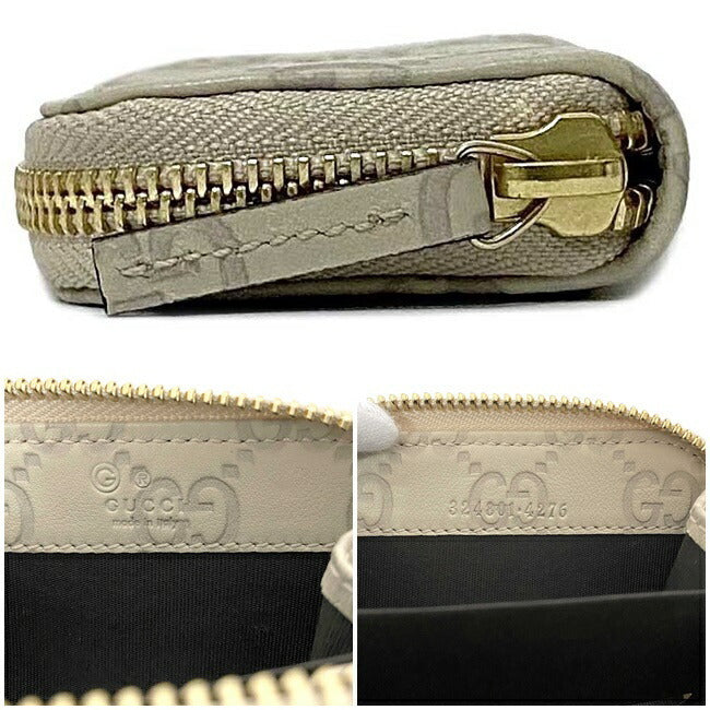 Gucci Coin Case Ivory Beige GG Shima 324801 Purse Leather GUCCI Wallet Round Card Womens Mens