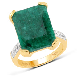 7.64 Carat Dyed Emerald and White Diamond .925 Sterling Silver Ring