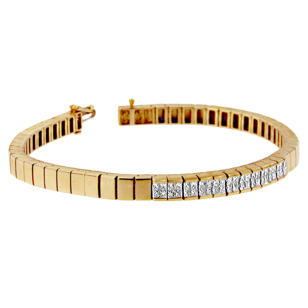 14K Yellow Gold Princess Cut Diamond Banded Bracelet (1.00 cttw, G-H Color, VS1-VS2 Clarity)