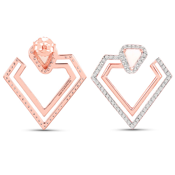 14K Rose Gold Plated 2.36 Carat Genuine Pink Opal and White Topaz .925 Sterling Silver Earrings