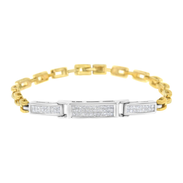 14K White and Yellow Gold 1.0 Cttw Princess Cut Diamond 7" Rectangular Invisible Set Diamond Grid Tennis Bracelet (H-I Color, SI1-SI2 Clarity)