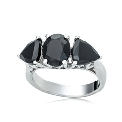 925 Sterling Silver Women Three Stone Ring Black Spinel