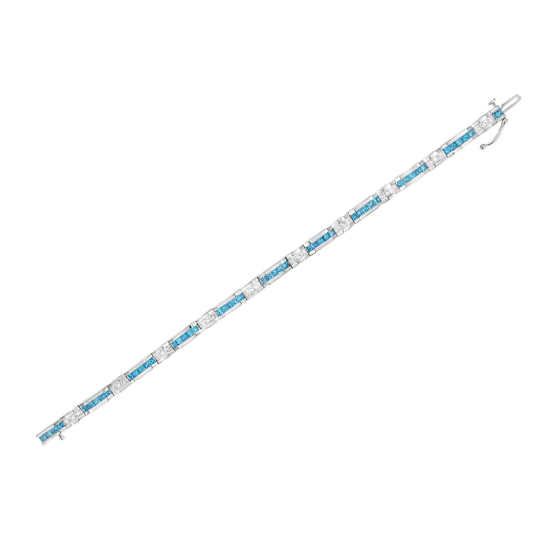 14K White Gold 6 1/3 Cttw White and Treated Blue Diamond Tennis Bracelet (H-I Color, SI1-SI2 Clarity) - 7.25"