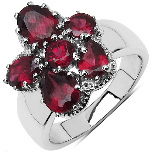 3.70 Carat Genuine Rhodolite .925 Sterling Silver Cluster Ring