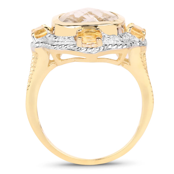 14K Yellow Gold Plated 4.07 Carat Genuine Golden Rutile and Citrine .925 Sterling Silver Ring