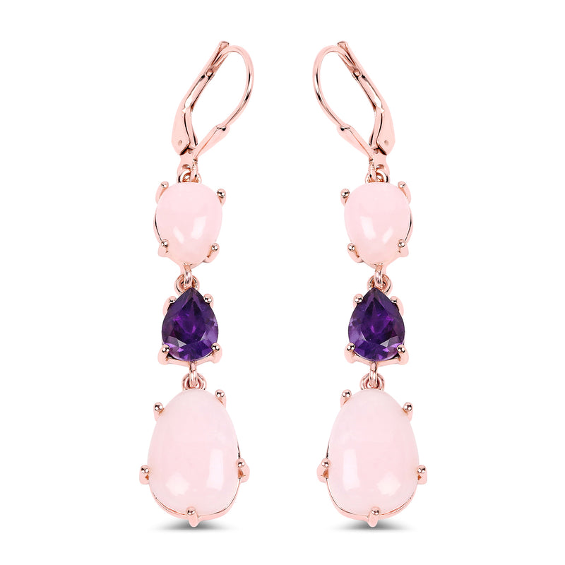 14K Rose Gold Plated 12.72 Carat Genuine Pink Opal and Amethyst .925 Sterling Silver Earrings